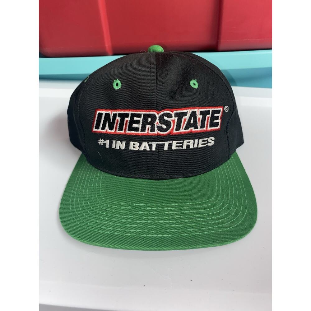 Vintage 90s Interstate Batteries Black Green Snapback Cap Hat